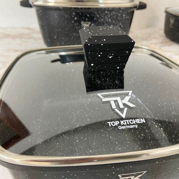 Набір каструль Top Kitchen, 10 предметів, кухонний посуд з гранітним покриттям, універсальний посуд, квадратна сковорідка TK-00205 фото