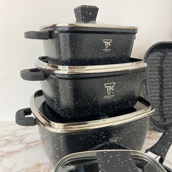 Набір каструль Top Kitchen, 10 предметів, кухонний посуд з гранітним покриттям, універсальний посуд, квадратна сковорідка TK-00205 фото