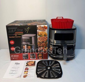 Аеро фритюрниця Zepline, 4200 Вт, 6.5 л, 2 ТЕН, сучасна аерофритюрниця, кухонна аерофритюрниця, аерофритюрниця для випічки ZP-00234 фото