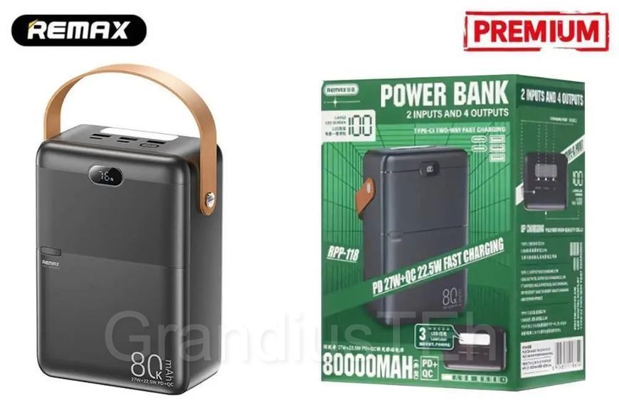 Повербанк Power Bank REMAX RPP-118 80000 mAh, павербанк із швидкою зарядкою, великий павер RPP-118 фото