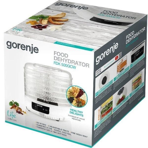 Кухонна сушарка&nbsp;Gorenje, 450 Вт, 5 секцій, побутова сушарка, сушарка для сухофруктів, сушарка конвективна, сушарка для кухні FDK500GCW фото