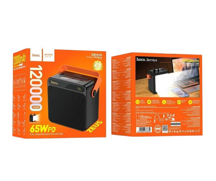 Портативний зарядний пристрій&nbsp;Hoco Zeus 120000mAh 65W, великий повербанк, потужний зовнішній акумулятор, чорний повер банк DB101A фото