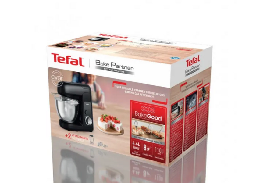 Кухонний комбайн Tefal Bake Partner, 4.6 л, міксер тістоміс, стаціонарний міксер, мʼясорубка, блендер 1.25 л QB5228380 фото