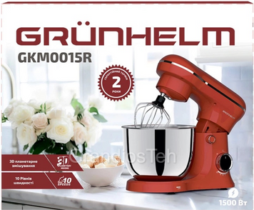 Міксер тістоміс Grunhelm, 1500 Вт, 5 л, кухонний міксер, потужний кухонний комбайн GKM0015R фото