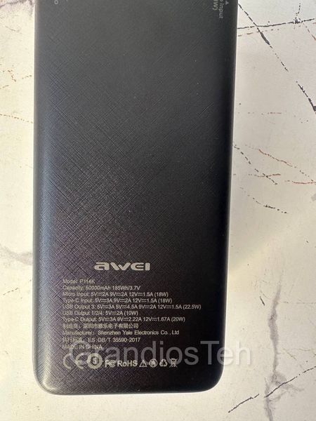 Потужний POWE RBANK Awei 50000 mAh, 22.5W, зарядний пристрій Type-C USB, портативний павербанк P114K фото
